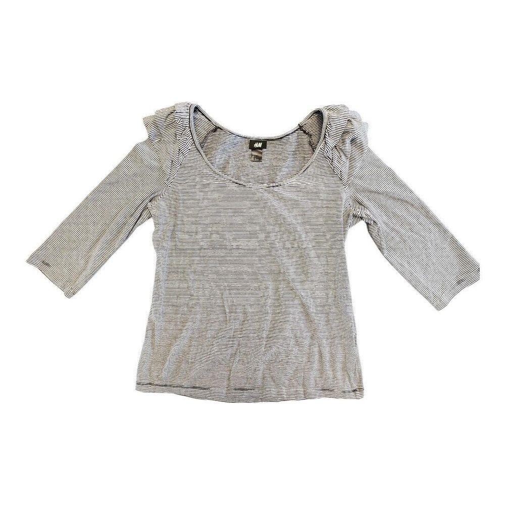 NWOT H&M Ruffled Shoulder Cotton Blend Lightweight Striped Blouse Size‎ Large